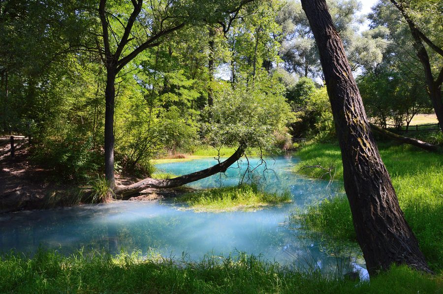 Sources sulfureuses turquoise dans le Parco del Lavino près de Scafa