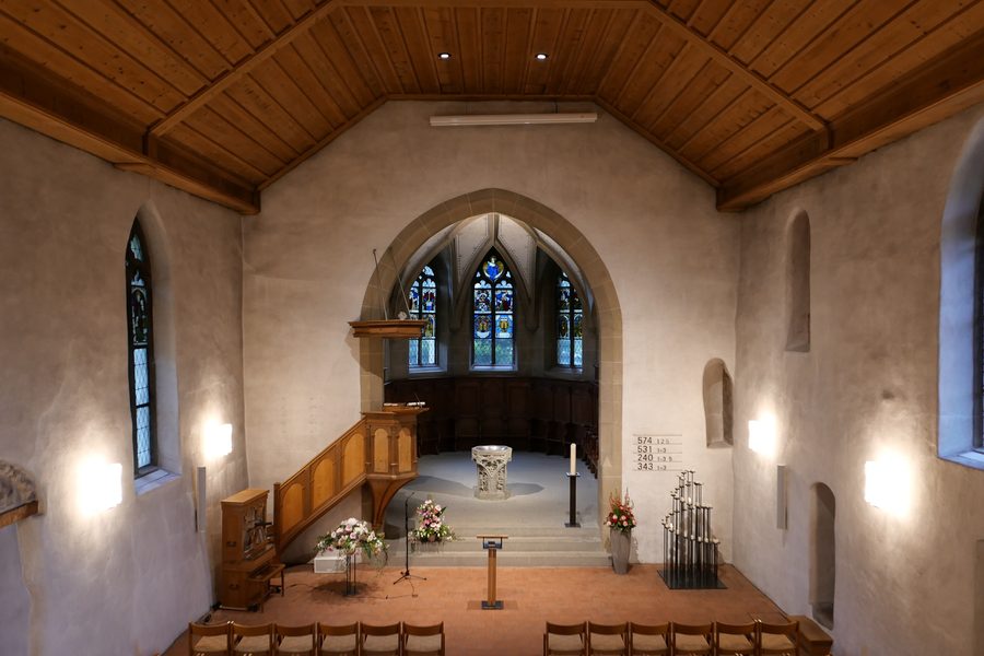 Intérieur de l’église réformée de Worb, canton de Berne, Suisse