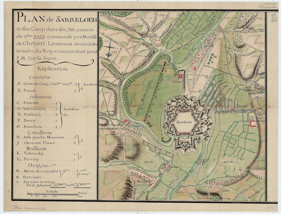 Plan historique de la forteresse de Sarrelouis et de ses environs de 1753