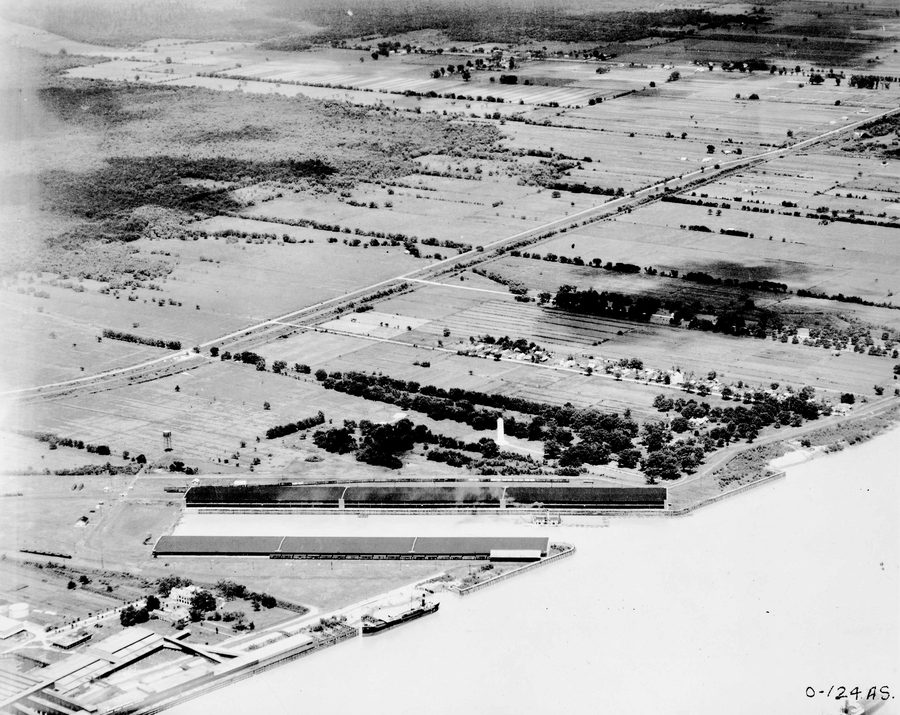 Vue aérienne de 1922 du champ de bataille de Chalmette et des environs de la paroisse de St. Bernard, Louisiane