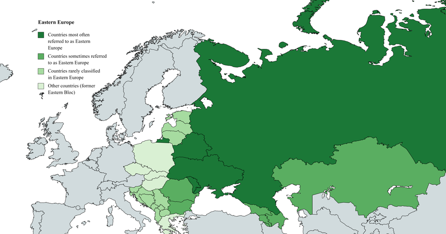 Carte ou graphique montrant les définitions de l’Europe de l’Est.