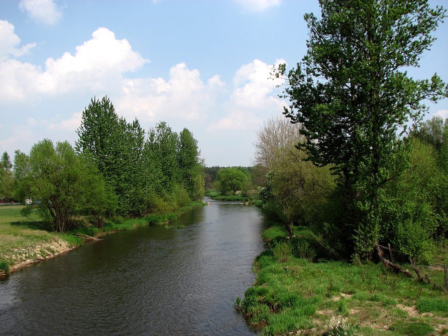 La rivière Liswarta vue depuis un pont à Popów, voïvodie de Silésie, Pologne