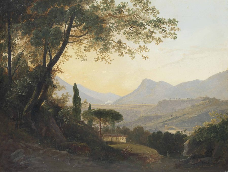 Paysage près de Subiaco dans le Latium avec des collines boisées
