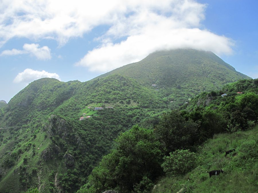 Mount Scenery enveloppé de nuages sur l’île de Saba