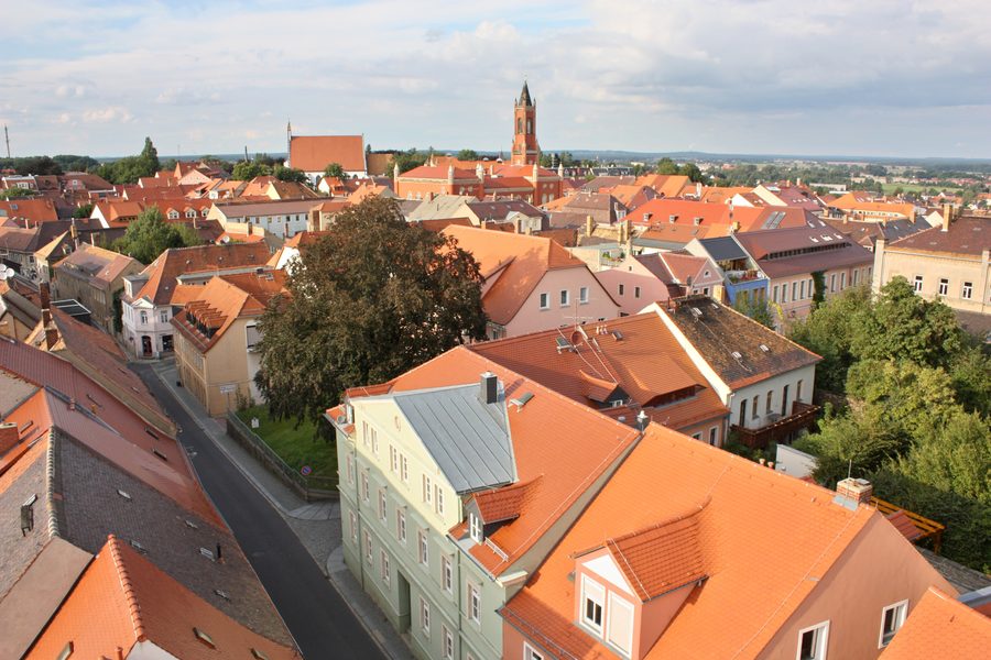 Vue sur la vieille ville historique de Kamenz depuis la Tour rouge