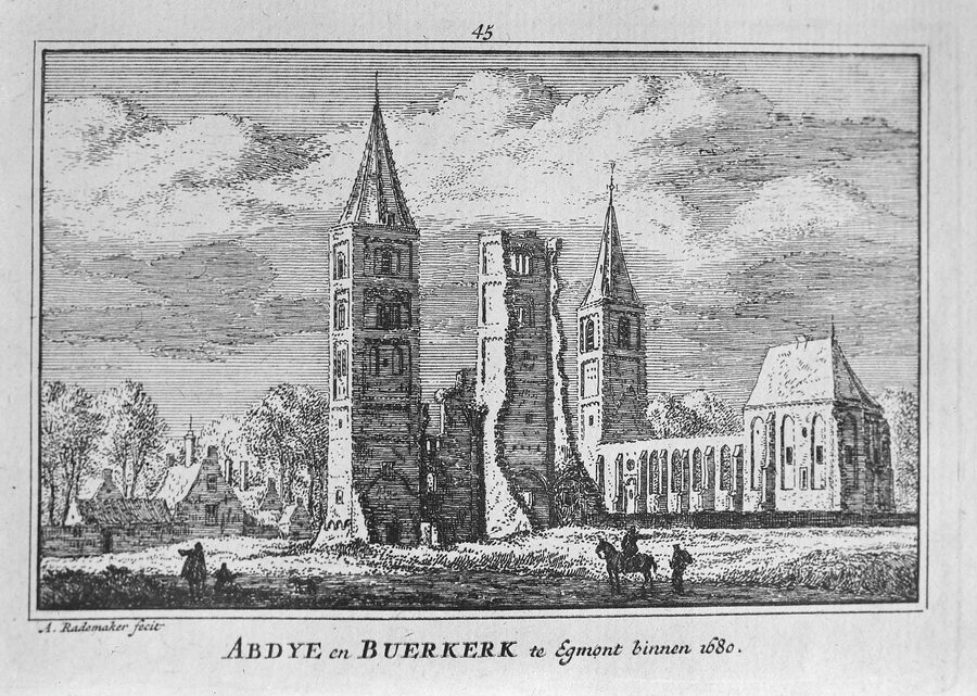 Représentation historique de l’abbaye et de la Buurkerk à Egmond-Binnen