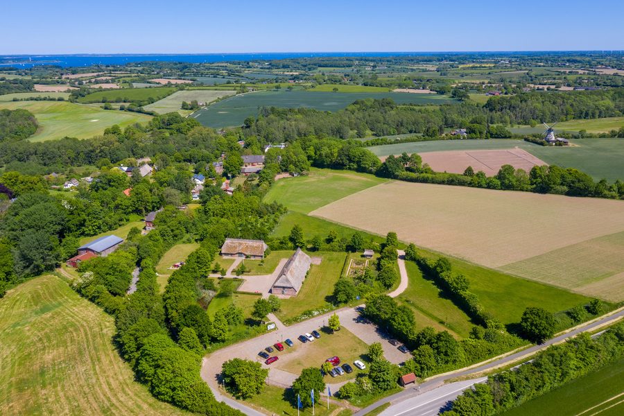 Vue sur le paysage de haies typique de l’Angeln près du musée de plein air de Unewatt