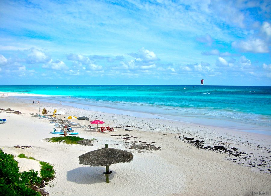 Vue sur une côte claire à Harbour Island sur Eleuthera aux Bahamas.
