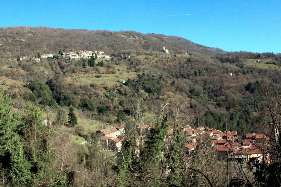 Panorama de Vallico di Sopra et Vallico di Sotto avec l’église San Michele près de Fabbriche di Vallico