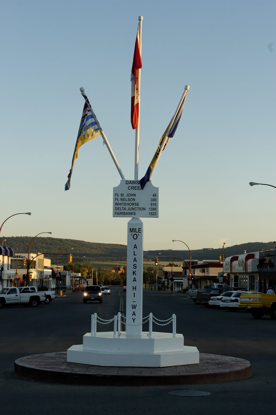 Le Mile 0 Post de l’Alaska Highway à Dawson Creek.
