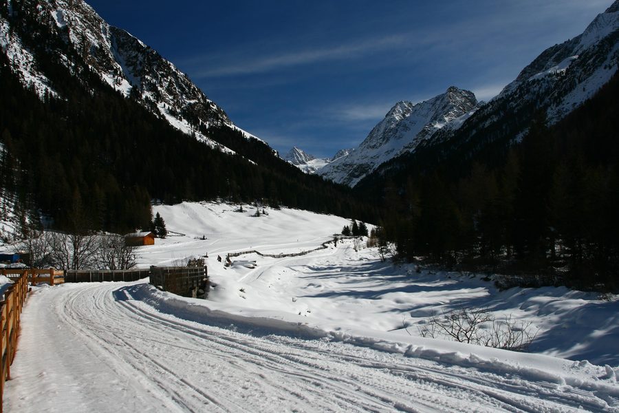 Vue depuis Gries, dans la commune de Längenfeld, sur les montagnes des Alpes de Stubai