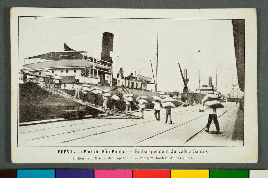 Représentation historique de l’expédition du café dans le port de Santos