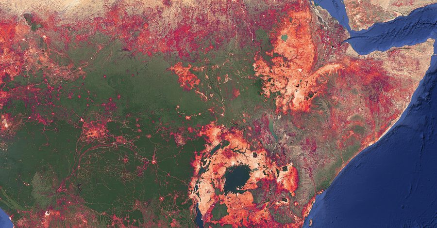 Carte de la répartition de la population en Afrique de l’Est.