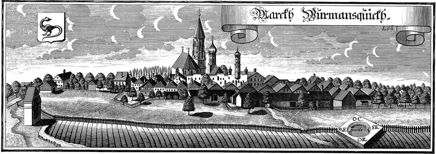 Gravure historique de Wurmannsquick en tant que marché