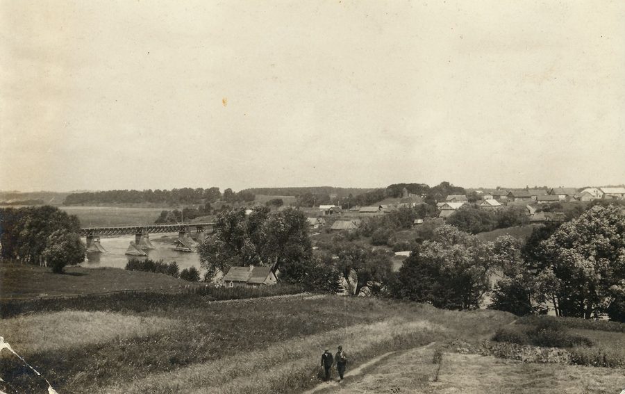 Panorama historique d’Alytus avec un pont au-dessus du fleuve Nemunas.