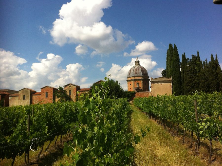 Temple Santo Stefano della Vittoria à Pozzo della Chiana devant les vignobles