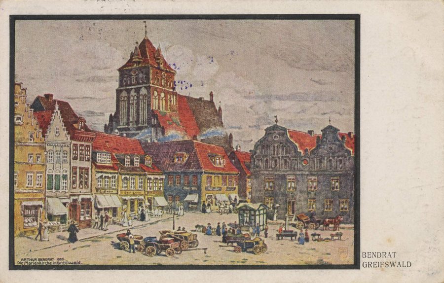Église Sainte-Marie et angle nord-est de la place du marché à Greifswald
