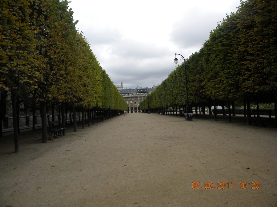La cour-jardin du Palais-Royal à Paris avec ses arcades classiques.