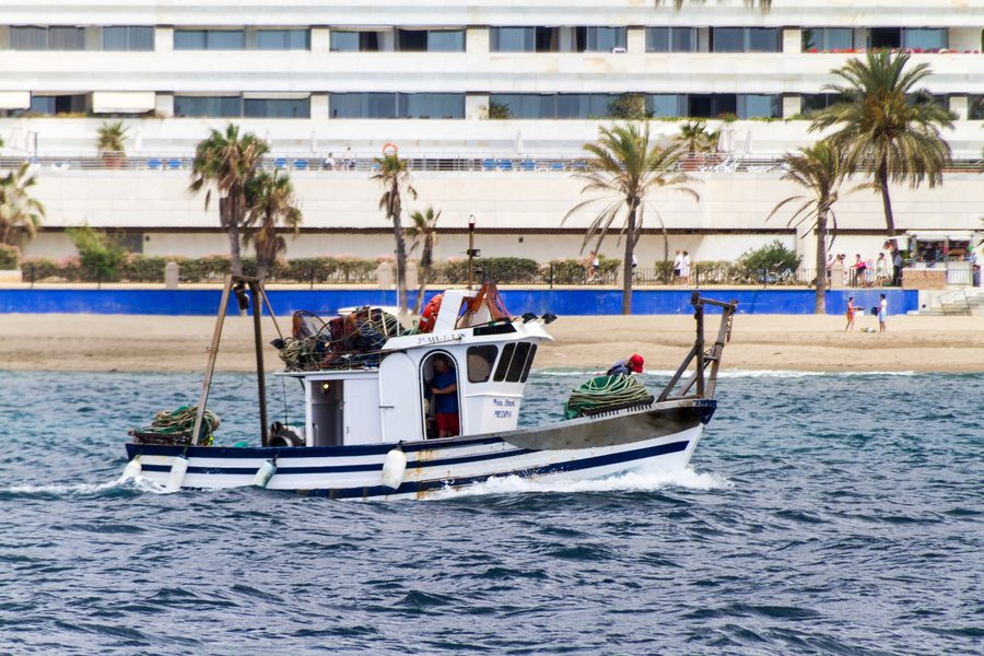 Petit bateau de pêche sur une plage de Marbella, Espagne