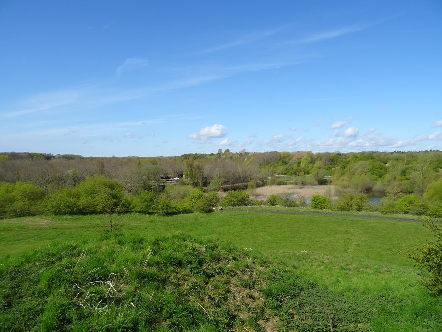 Vue sur le paysage ouvert de Hedeland depuis le tumulus de l’âge du bronze de Brandhøj