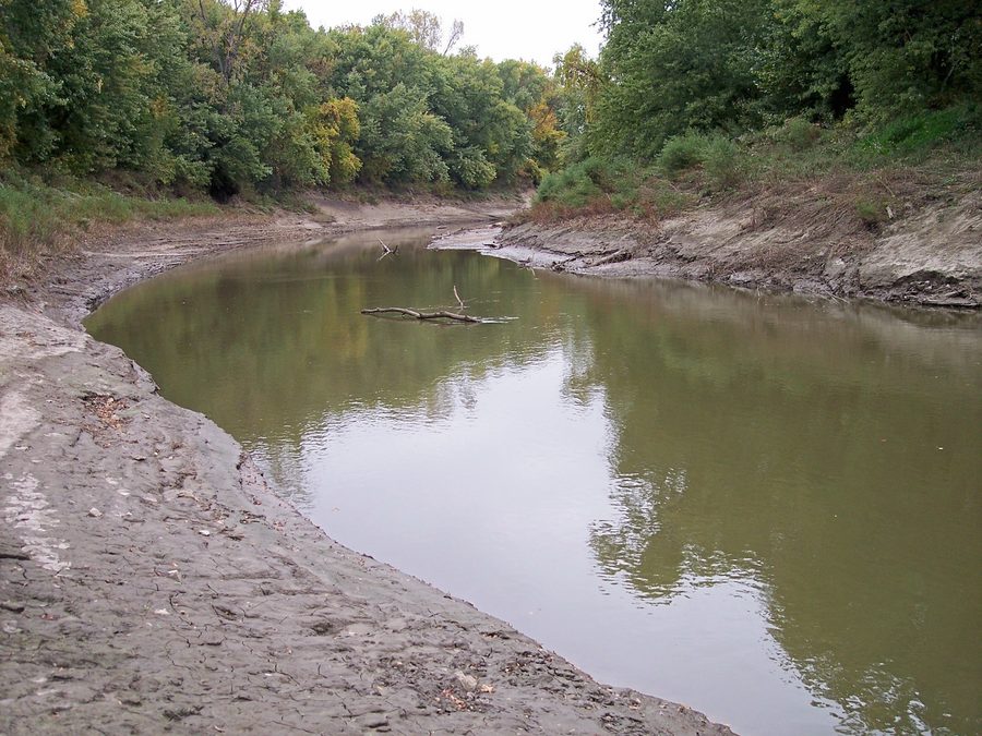 La rivière Platte avec une rive boisée dans la Platte Falls Conservation Area près de Platte City