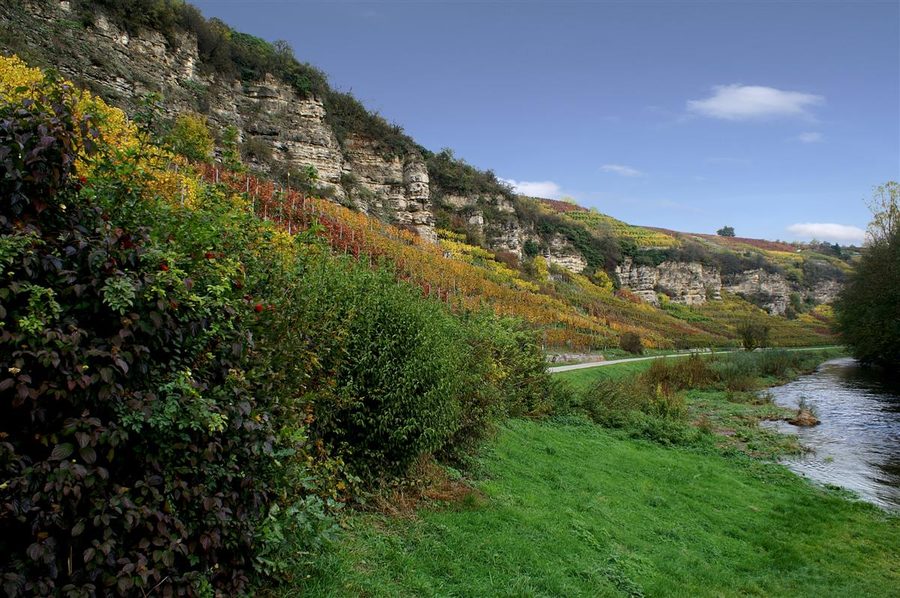 Vallée de l’Enz près de Mühlhausen avec cours d’eau et versants boisés