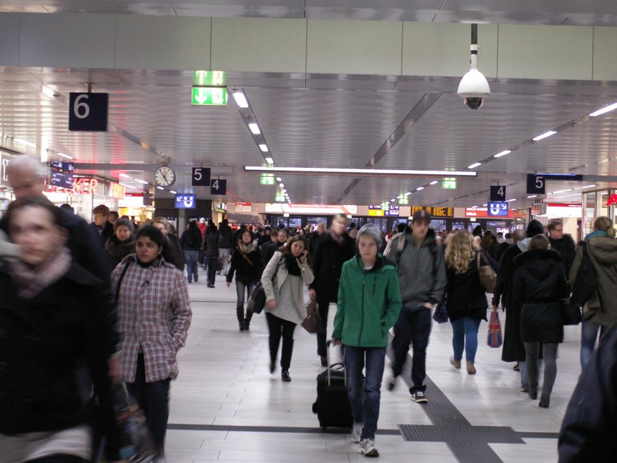Voyageurs avec leurs bagages dans une gare